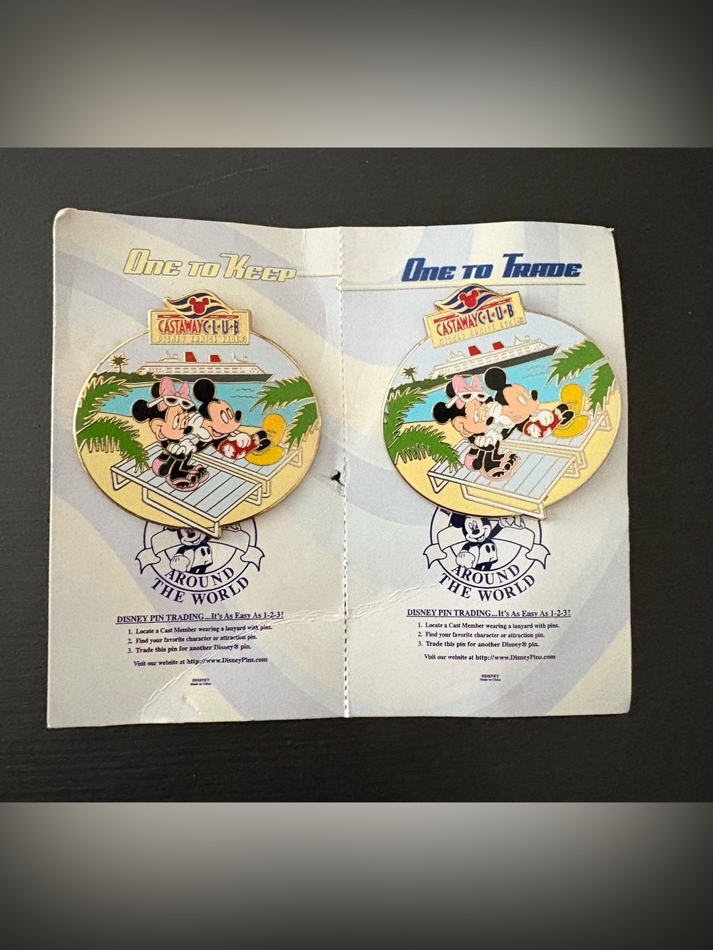 Disney Castaway Club Around the World Mickey & Minnie Pin Set - White/Black/Red